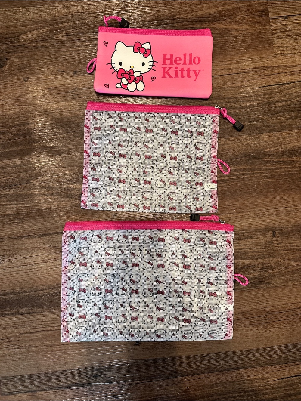 Hello Kitty Pink Pouch Trio with Character Print